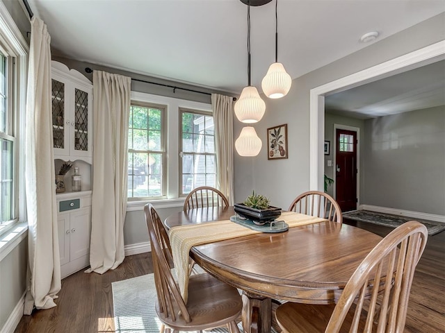 dining room featuring baseboards and dark wood-style floors