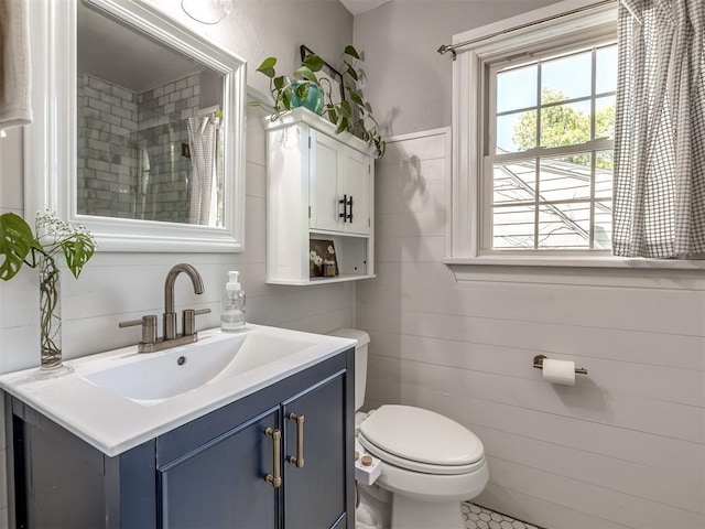 bathroom featuring vanity, a shower with curtain, and toilet