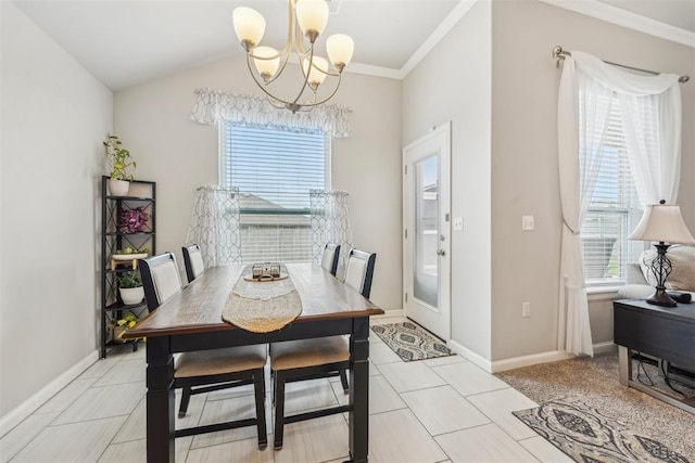 9104 SW 47th St, Oklahoma City, OK 73179 - dining space featuring crown molding, baseboards, an inviting chandelier, and a healthy amount of sunlight