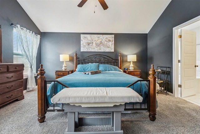 9104 SW 47th St, Oklahoma City, OK 73179 - bedroom featuring carpet floors, a ceiling fan, baseboards, and vaulted ceiling