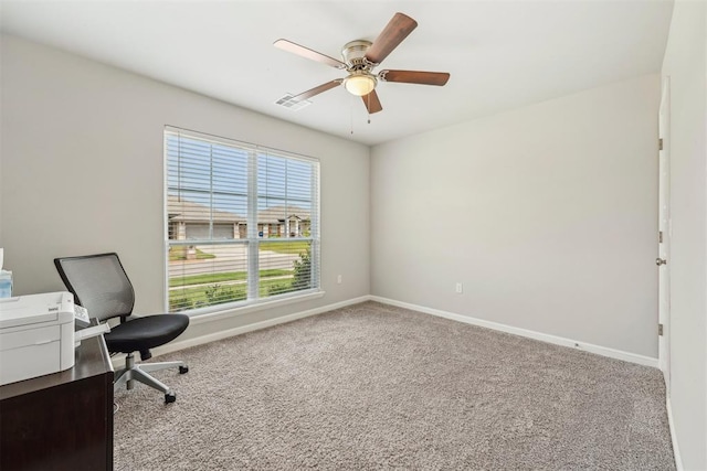 9104 SW 47th St, Oklahoma City, OK 73179 - carpeted office space featuring baseboards, a ceiling fan, and visible vents