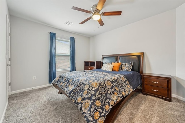 9104 SW 47th St, Oklahoma City, OK 73179 - carpeted bedroom featuring baseboards, a ceiling fan, and visible vents