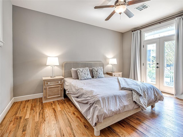 34 Boardwalk Unit B, Carlton Landing, OK 74432 - bedroom with visible vents, access to exterior, baseboards, french doors, and light wood-style flooring