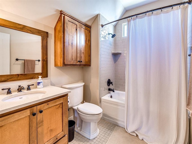 34 Boardwalk Unit B, Carlton Landing, OK 74432 - bathroom with toilet, shower / bathtub combination with curtain, tile patterned flooring, and vanity