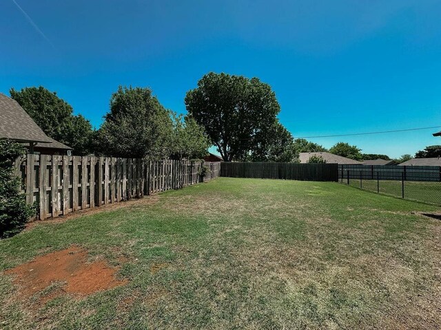 view of yard with a fenced backyard