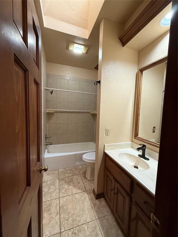 3900 Chickasha, Edmond, OK 73013 - bathroom featuring vanity, washtub / shower combination, tile patterned flooring, and toilet