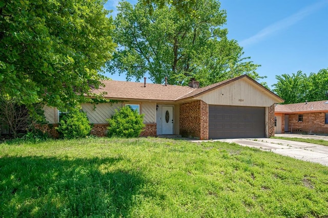 1824 David Ter, Oklahoma City, OK 73141 - single story home with an attached garage, a chimney, a front yard, brick siding, and driveway