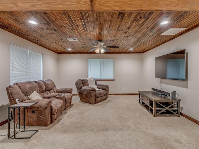 living room with baseboards, carpet, and recessed lighting