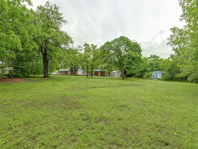 view of yard featuring a storage shed and an outdoor structure