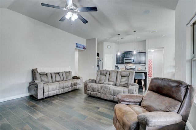 13313 Watson Dr, Piedmont, OK 73078 - living room featuring baseboards, ceiling fan, dark wood finished floors, and visible vents