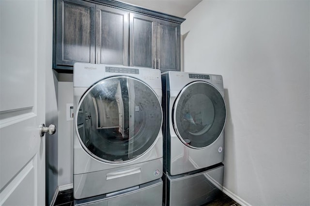 13313 Watson Dr, Piedmont, OK 73078 - washroom featuring cabinet space, baseboards, and washer and dryer