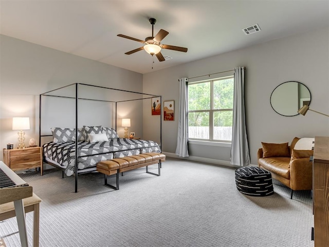18444 Posse Trl, Norman, OK 73071 - bedroom with carpet floors, baseboards, visible vents, and ceiling fan