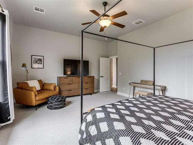 18444 Posse Trl, Norman, OK 73071 - bedroom featuring ceiling fan, visible vents, light carpet, and a closet