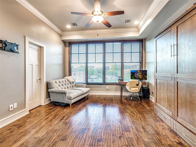 319 NE 1st St, Oklahoma City, OK 73104 - office area with crown molding, visible vents, and wood finished floors