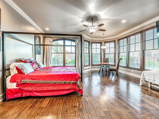319 NE 1st St, Oklahoma City, OK 73104 - bedroom with crown molding, recessed lighting, baseboards, and wood finished floors