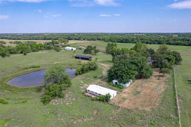bird's eye view with a water view and a rural view