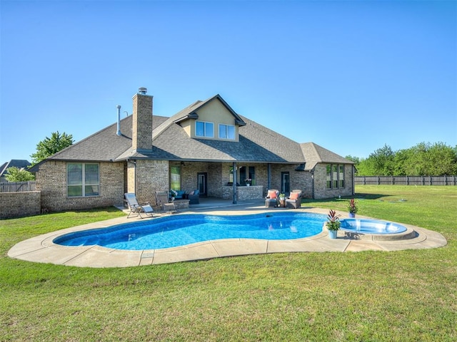 7437 SW 105th St, Oklahoma City, OK 73173 - view of swimming pool with a lawn, fence, a patio area, and a fenced in pool