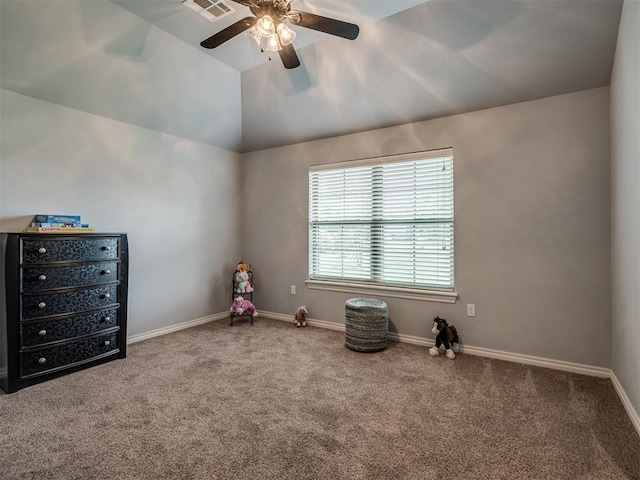 7437 SW 105th St, Oklahoma City, OK 73173 - unfurnished bedroom with carpet floors, a ceiling fan, baseboards, and visible vents
