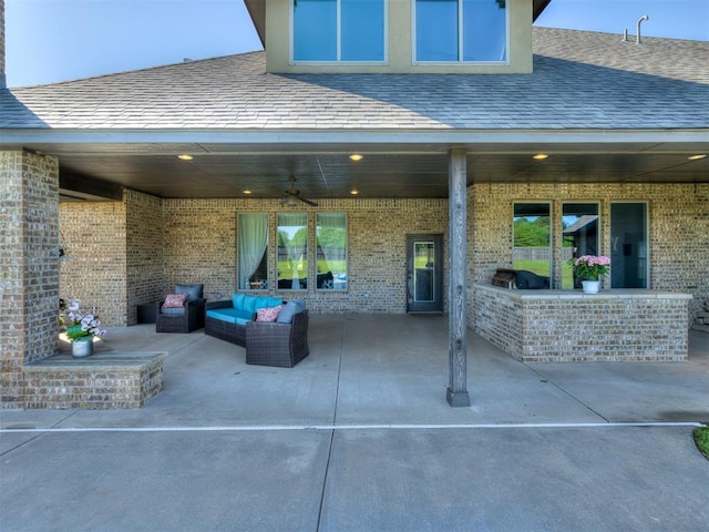 7437 SW 105th St, Oklahoma City, OK 73173 - view of patio / terrace with a ceiling fan and an outdoor hangout area
