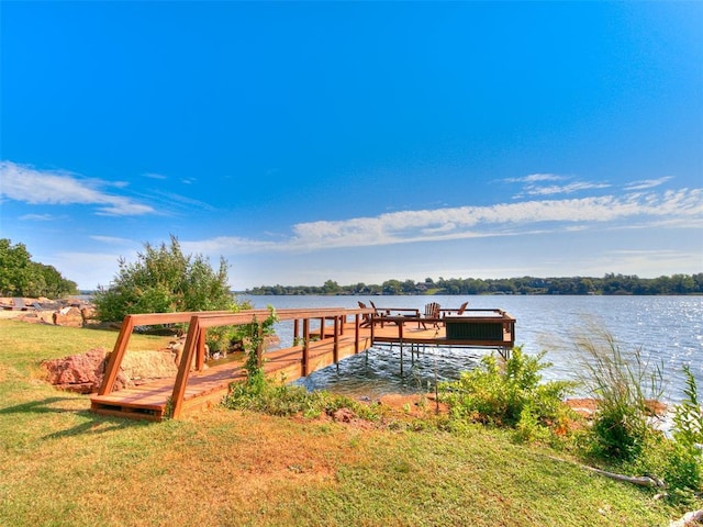 view of dock with a water view