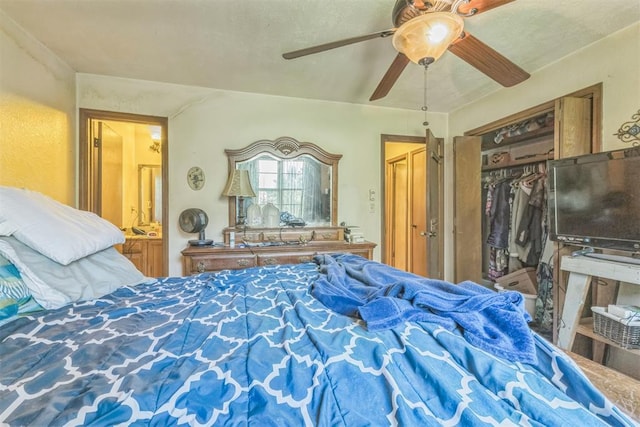 bedroom featuring a closet and ceiling fan