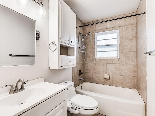 full bathroom with toilet, tub / shower combination, and vanity