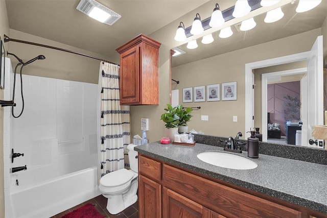 107 Chuckwagon Way, Elk City, OK 73644 - full bath with tile patterned flooring, vanity, toilet, shower / tub combo, and visible vents