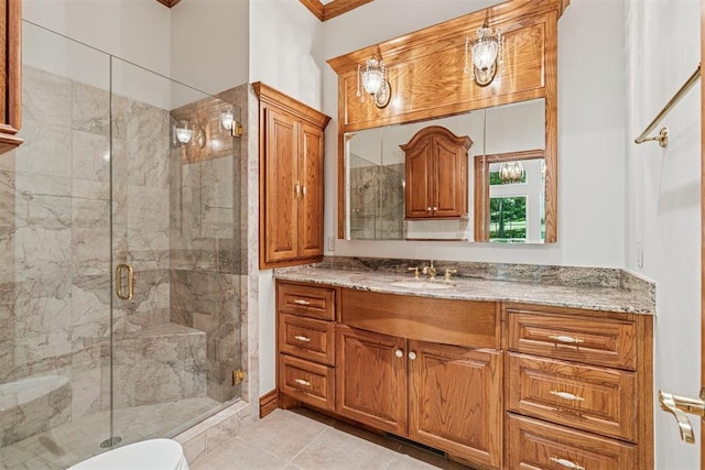 12700 Jabez Rd, Edmond, OK 73013 - full bathroom featuring a shower stall, vanity, and tile patterned floors