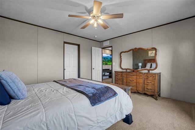 10284 N 2128, Foss, OK 73647 - bedroom featuring carpet flooring, ceiling fan, and crown molding