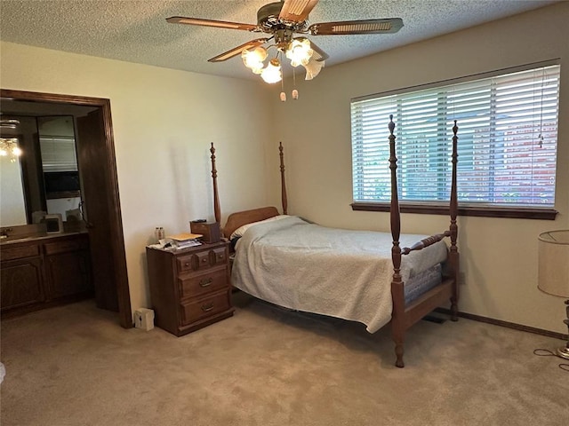 1721 E Ridgeview Ter, Mustang, OK 73064 - bedroom featuring a textured ceiling, ceiling fan, and light carpet