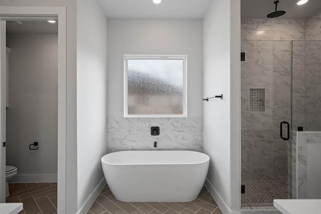 2217 Winter Creek Blvd, Blanchard, OK 73010 - full bath with recessed lighting, a freestanding tub, a stall shower, and toilet