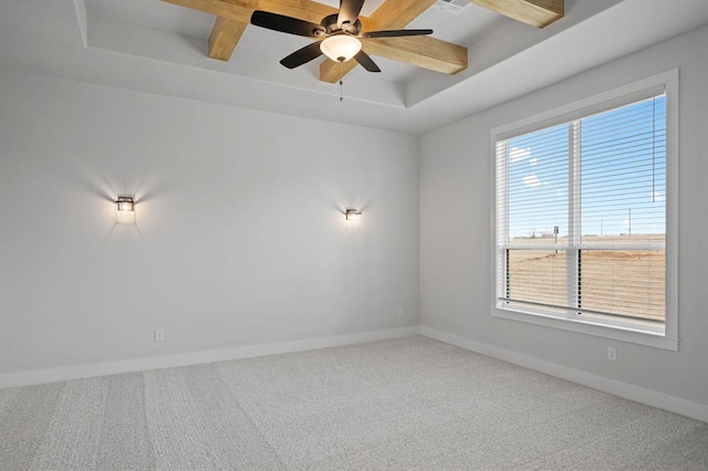 2217 Winter Creek Blvd, Blanchard, OK 73010 - unfurnished room featuring carpet floors, a ceiling fan, baseboards, and beamed ceiling