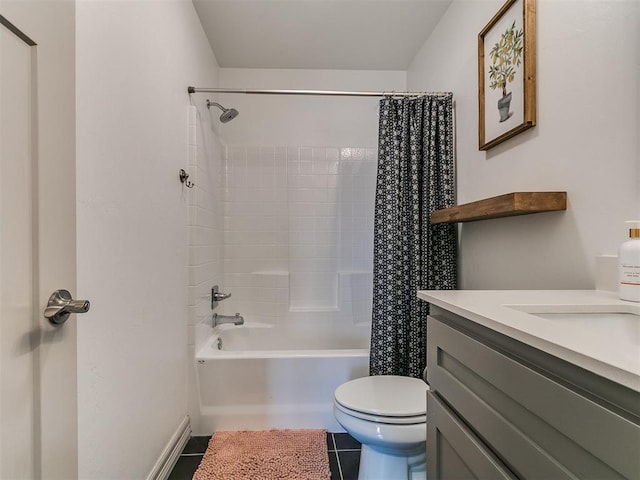11021 SW 35th Ter, Yukon, OK 73099 - full bath with shower / bath combination with curtain, toilet, vanity, and tile patterned floors