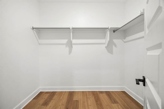 walk in closet with wood finished floors