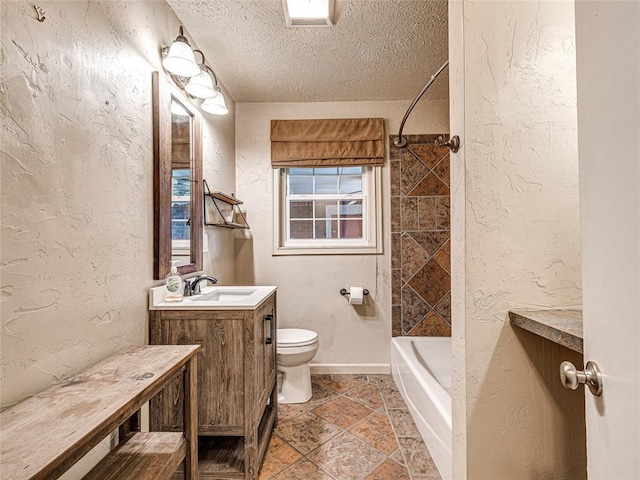 2429 Barclay Rd, Oklahoma City, OK 73120 - bathroom featuring a textured ceiling, vanity, a textured wall, and shower / washtub combination