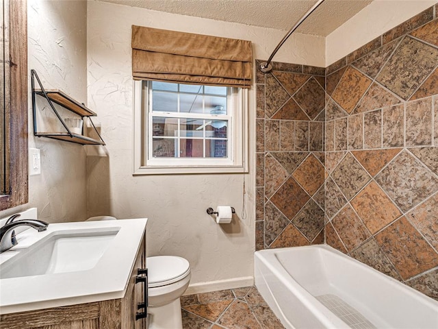 2429 Barclay Rd, Oklahoma City, OK 73120 - full bathroom featuring vanity, shower / bath combination, a textured ceiling, a textured wall, and tile patterned flooring