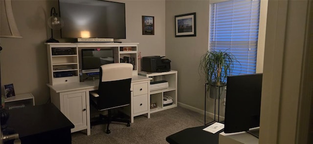 18812 Trailview Way, Edmond, OK 73012 - home office featuring baseboards and dark colored carpet