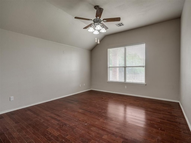 10812 S Miller Ave, Oklahoma City, OK 73170 - unfurnished room with lofted ceiling, ceiling fan, dark wood finished floors, and baseboards