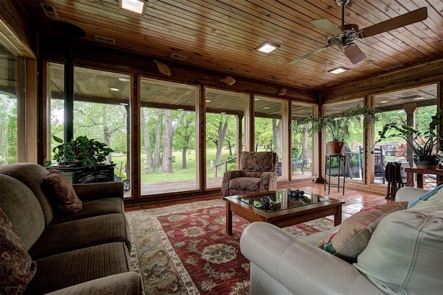 sunroom featuring wooden ceiling