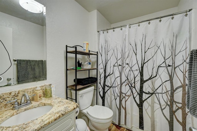 6000 N Pennsylvania Ave Unit 59, Oklahoma City, OK 73112 - bathroom with vanity, a textured wall, and toilet