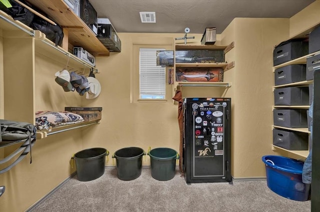 walk in closet featuring carpet and visible vents
