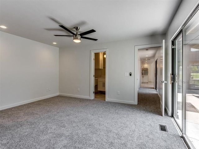 3233 Hickory Stick Rd, Oklahoma City, OK 73120 - unfurnished bedroom featuring carpet, multiple windows, recessed lighting, access to exterior, and a ceiling fan