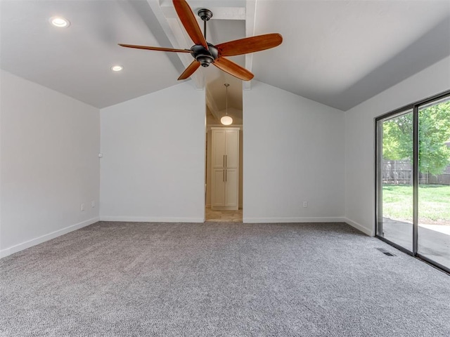 3233 Hickory Stick Rd, Oklahoma City, OK 73120 - spare room with vaulted ceiling, carpet floors, ceiling fan, and recessed lighting