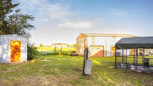 view of yard with an outbuilding