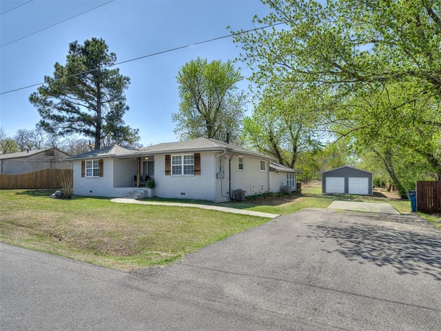 2013 N Draper Ave, Choctaw, OK 73020 - single story home featuring fence, a detached garage, an outbuilding, and brick siding