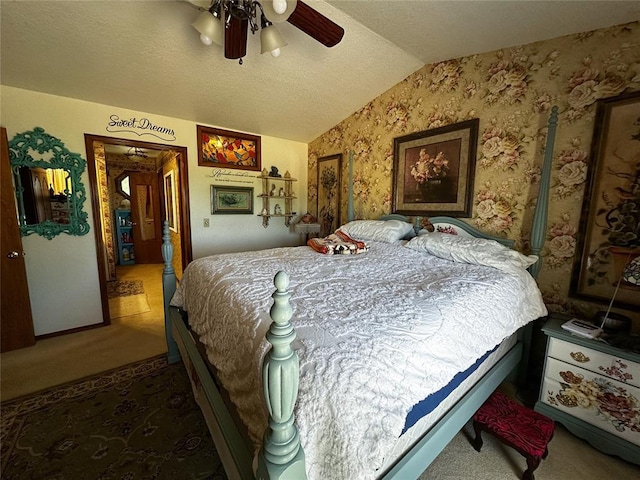 16296 N County Road 3264th Rd, Pauls Valley, OK 73075 - carpeted bedroom with ceiling fan and lofted ceiling