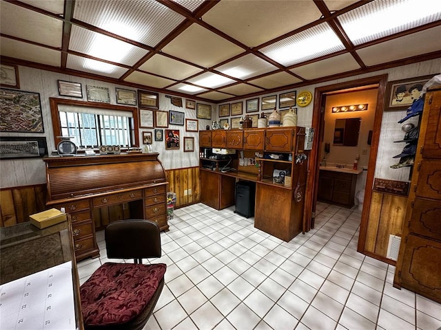 16296 N County Road 3264th Rd, Pauls Valley, OK 73075 - office space with wooden walls, built in study area, and visible vents