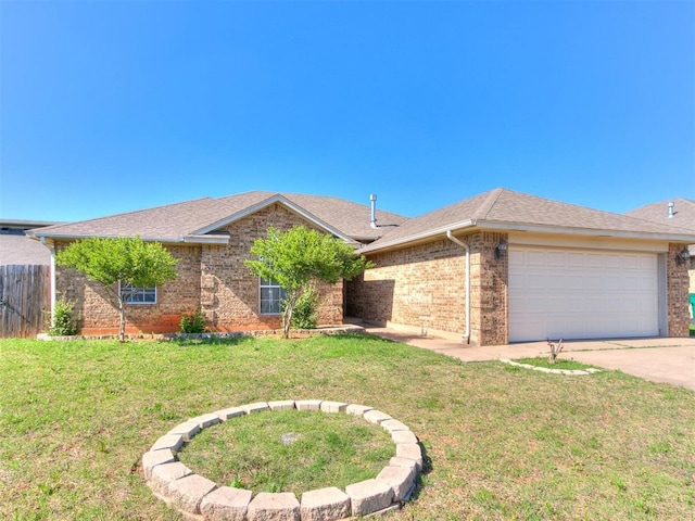 8233 Greer Way, Oklahoma City, OK 73132 - ranch-style home with an attached garage, brick siding, driveway, and a shingled roof