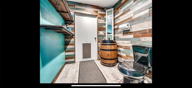 interior space featuring wood walls and wood finished floors