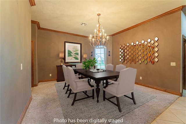 2612 SW 137th St, Oklahoma City, OK 73170 - dining room featuring a chandelier, ornamental molding, baseboards, and light tile patterned floors